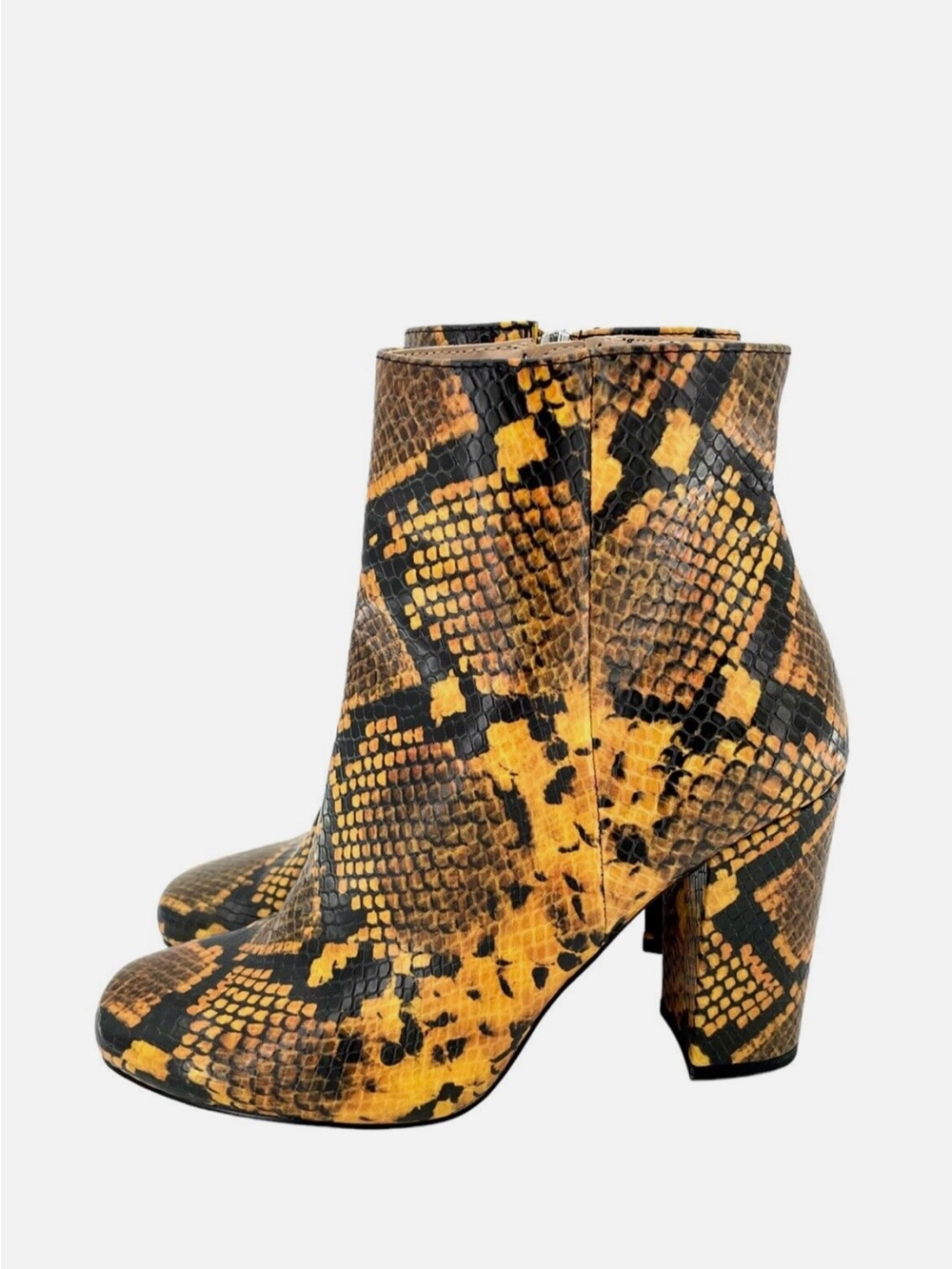 Steve Madden Pixie Ankle Boots Orange Black Snake Print Block Hee - Picture 3 of 4